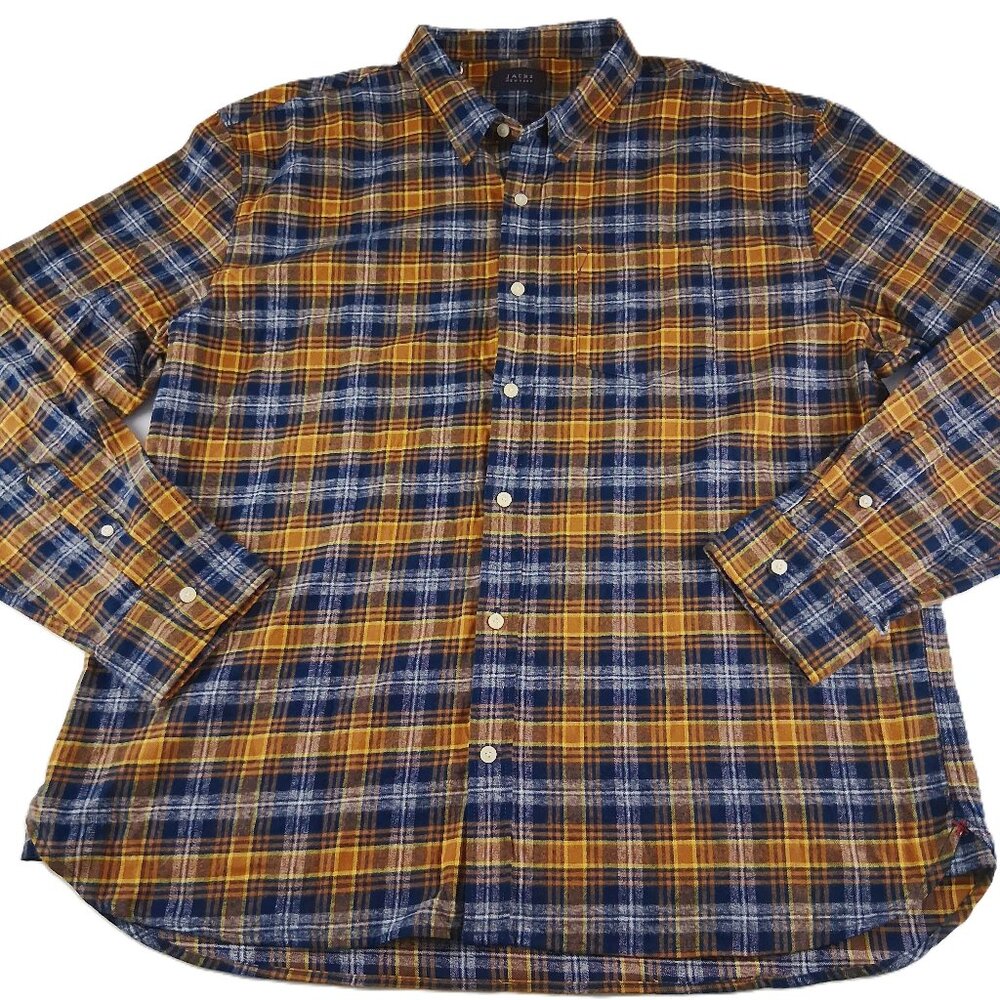 Jachs New York Button Front Flannel Shirt Men's Size 2XL Khaki Plaid Long Sleeve